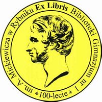 Ekslibris powsta w roku szkolnym 2001/2002 jako rezultat konkursu poprzedzonego cyklem lekcji na temat ekslibrisu.Autrorem projektu jest ucze Micha Siekierski.